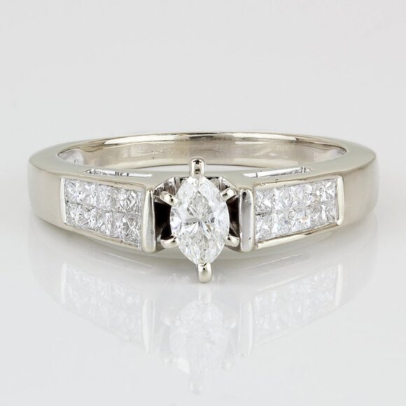 14k White Gold Marquise and Princess Diamond Anniversary/ Engagement Ring - Picture 1 of 7